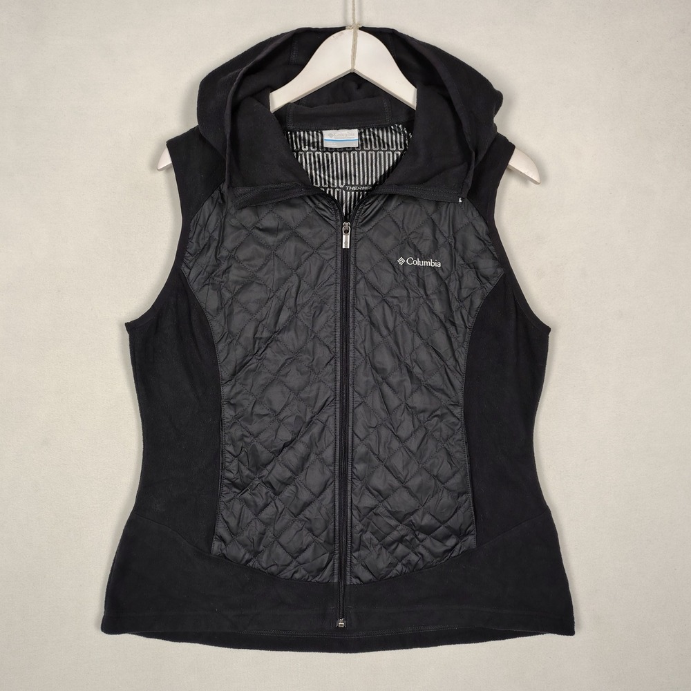 Columbia Womens Thermal Coil Quilted Fleece Hooded Vest Black Size L